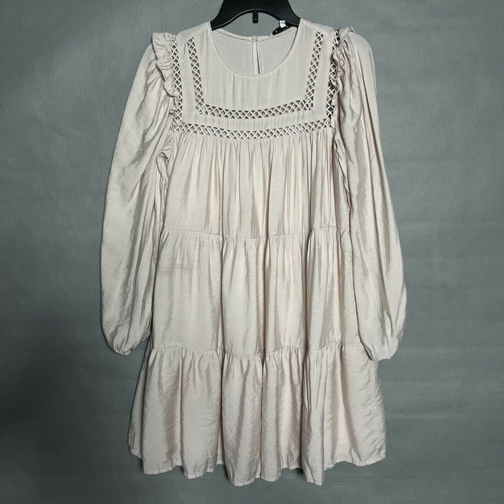English Factory Cream Tiered Mini Dress with Lace Yoke